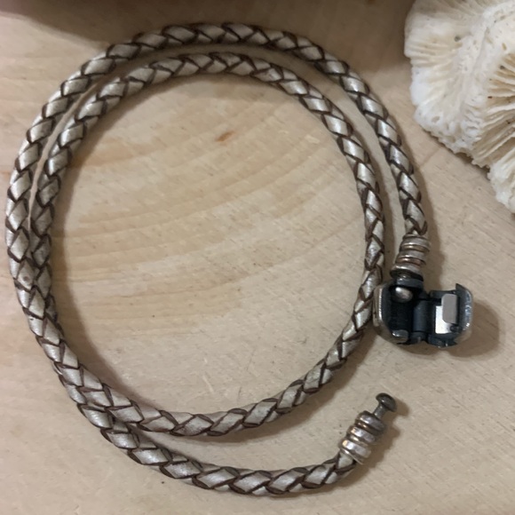 Pandora Double Silver Braided Leather Bracelet - Picture 3 of 5